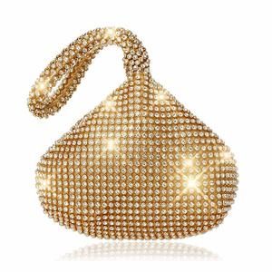 Gold Evening Bag Clutch Purse Bag Triangle Full Rhinestones XD